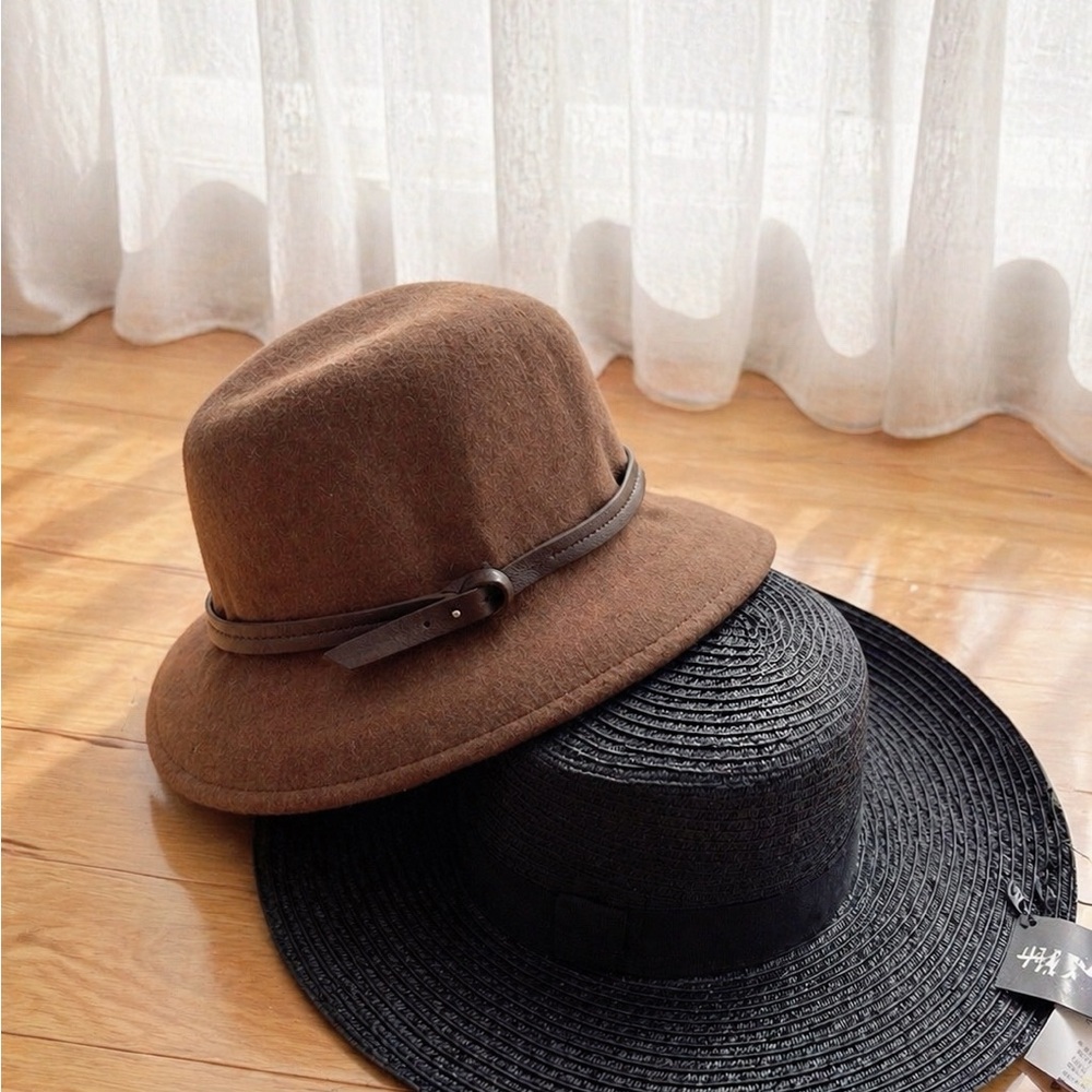 H&M & Nine West Hat Bundle Wide Brim Straw Hat + 100% Wool Fedora Style Hats